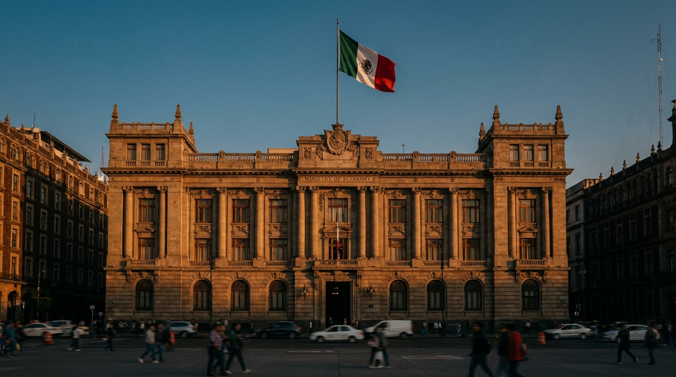 Fachada de la Secretaría de Economía en Ciudad de México durante tercera ronda del T-MEC