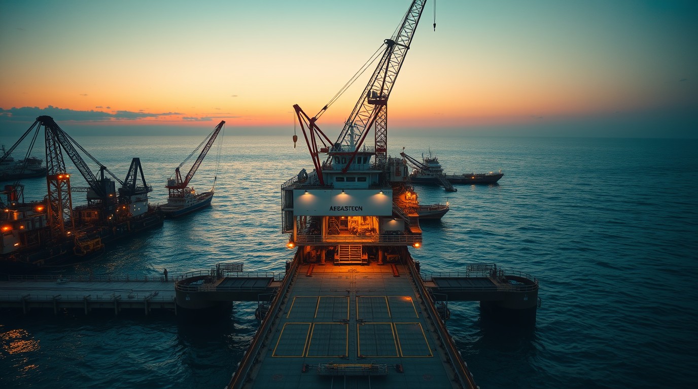 Unidad flotante de producción del proyecto Trion en el Golfo de México al atardecer