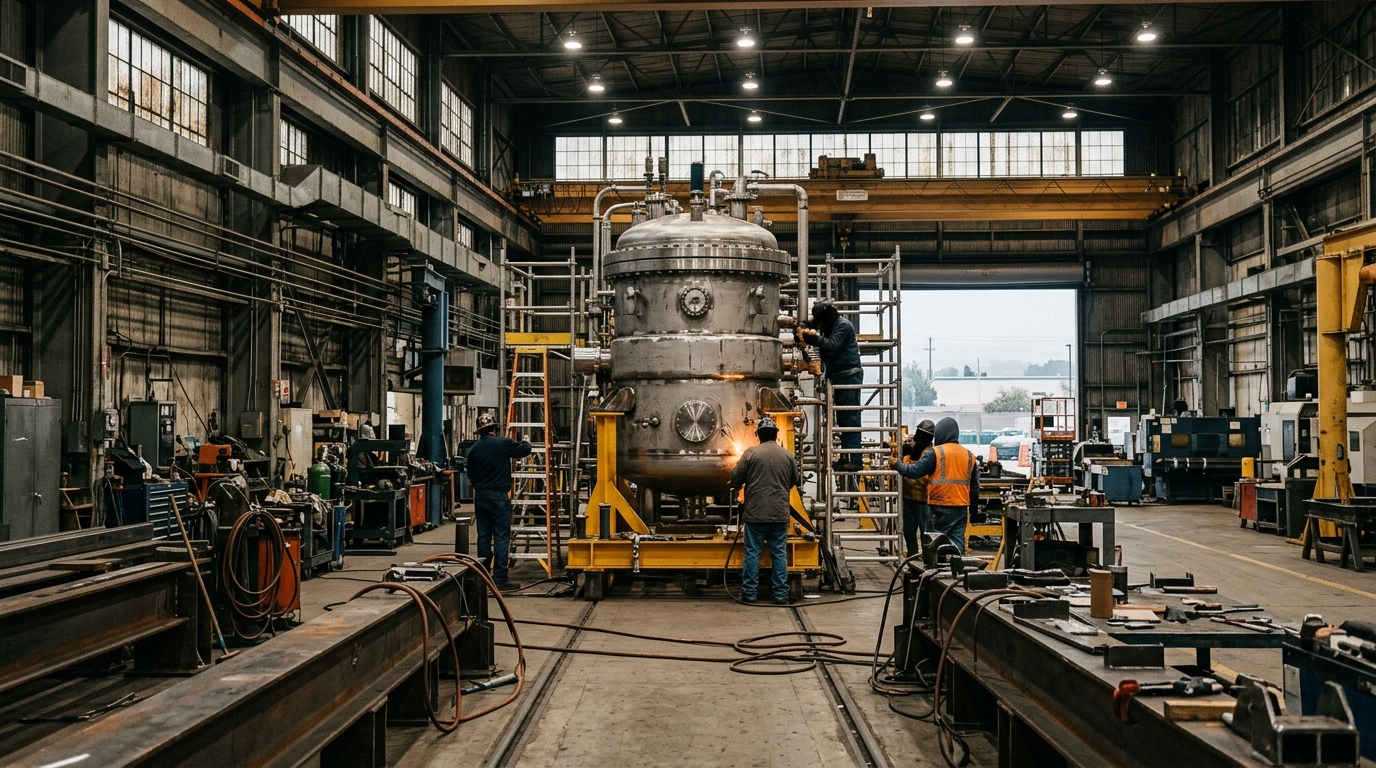 Valar Atomics Ward 250 modular microreactor in an industrial assembly facility